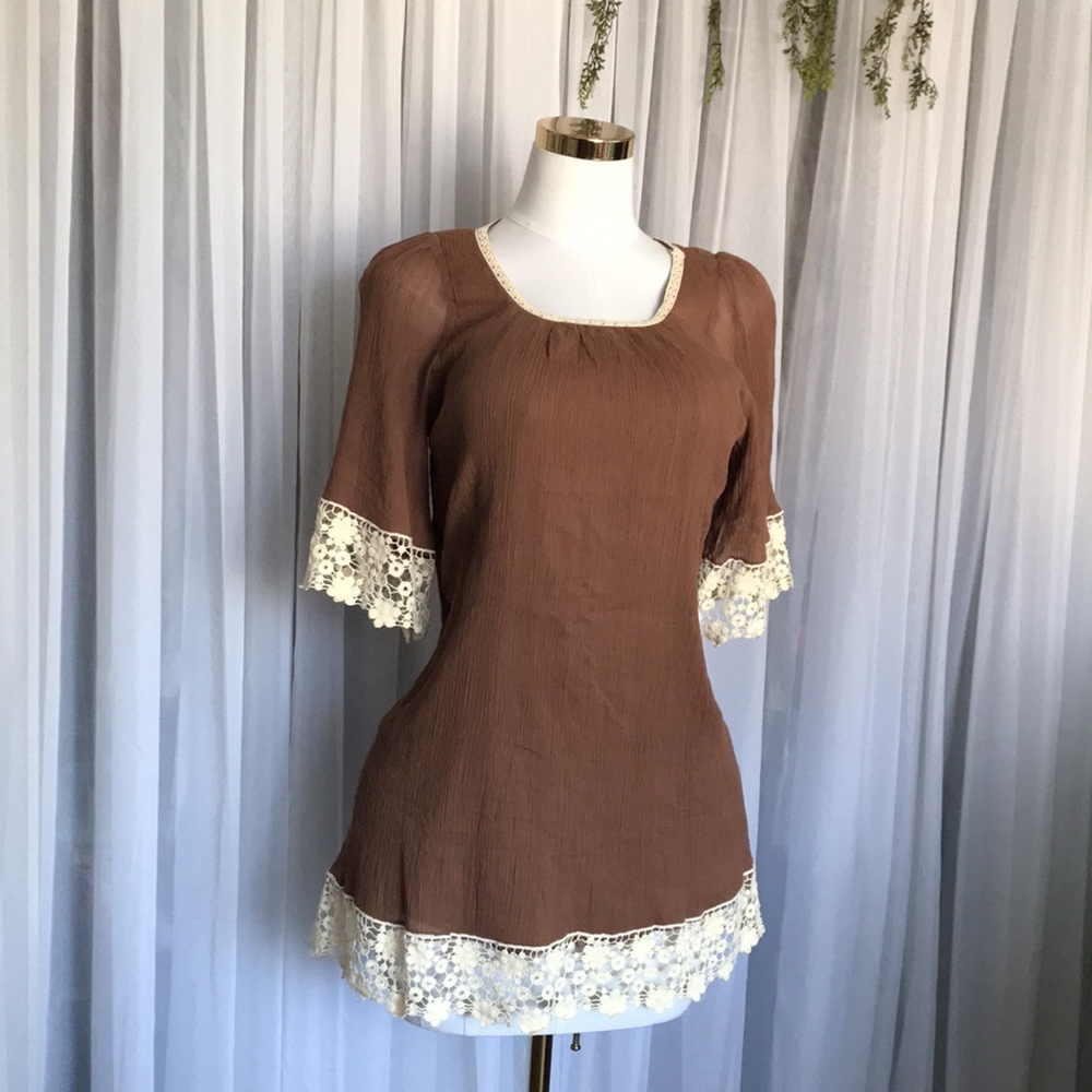 Umgee Crochet Trim Textured Short Dress